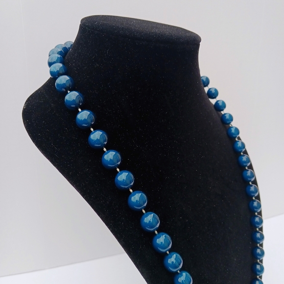 LAGUNA RARE COLOR TEAL SIGNED NECKLACE glass beads 30" blue vintage MCM - Picture 3 of 6